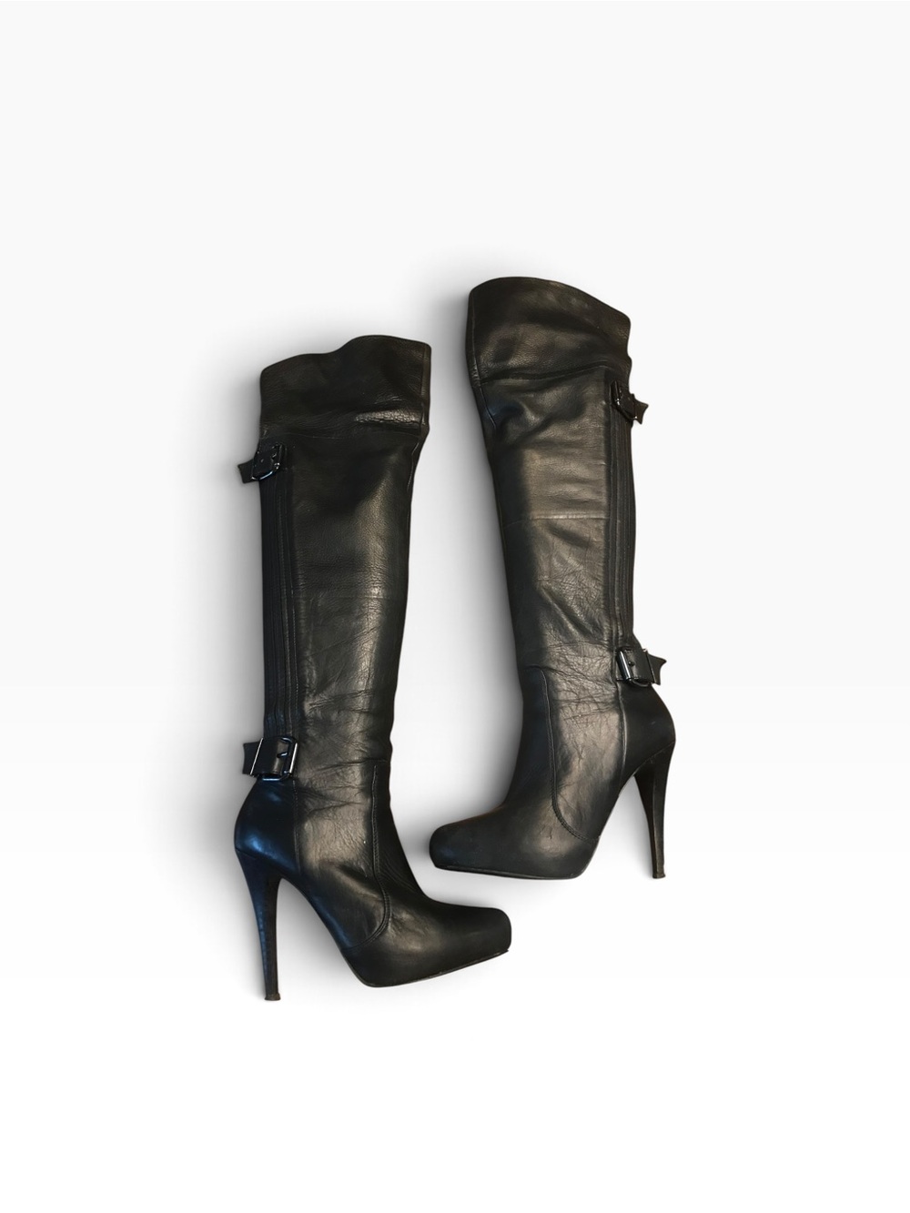 Aldo Black Leather Over-the-Knee/Thigh High Stiletto Boots